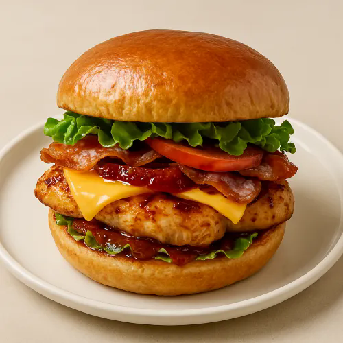 Chicken Burger With Cheese & Chips 